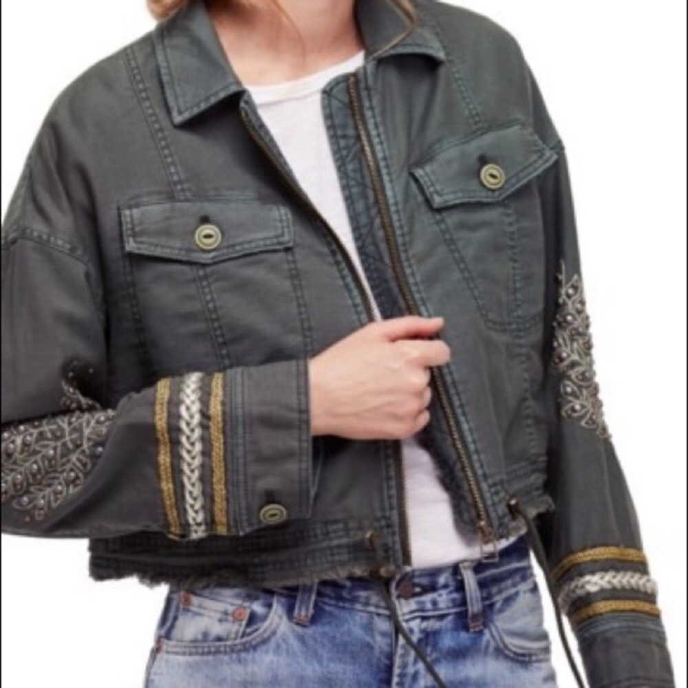 Free People Cropped Embellished Military Jacket